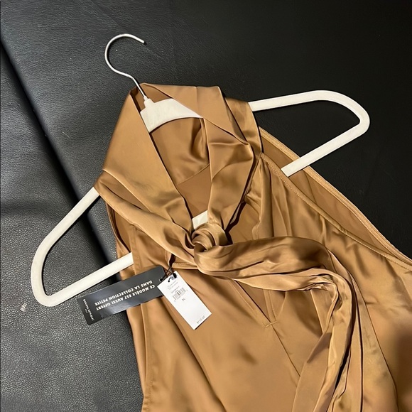 Elegant Sleeveless Satin Brown Dress - Picture 2 of 4